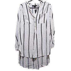 Ashley Stewart Womens Striped Longline White & Black Button-Up Shirt Dress Size